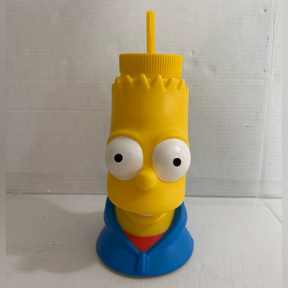 Bart Simpson Universal Studios Souvenir Water Bottle Drink Cup Straw 2010